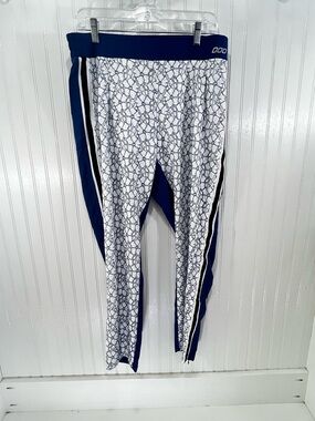 Lorna Jane Lace Overlay Joggers Blue Stripe Zip Hem Size L